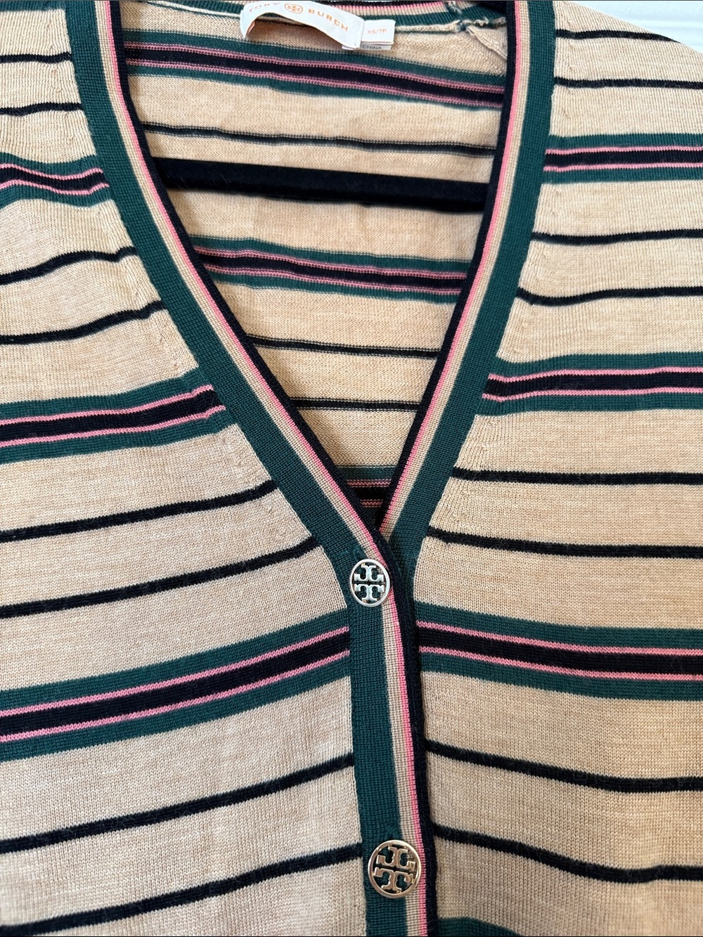 Tory Burch Striped Madeline V-Neck Cardigan size XS - Picture 3 of 10